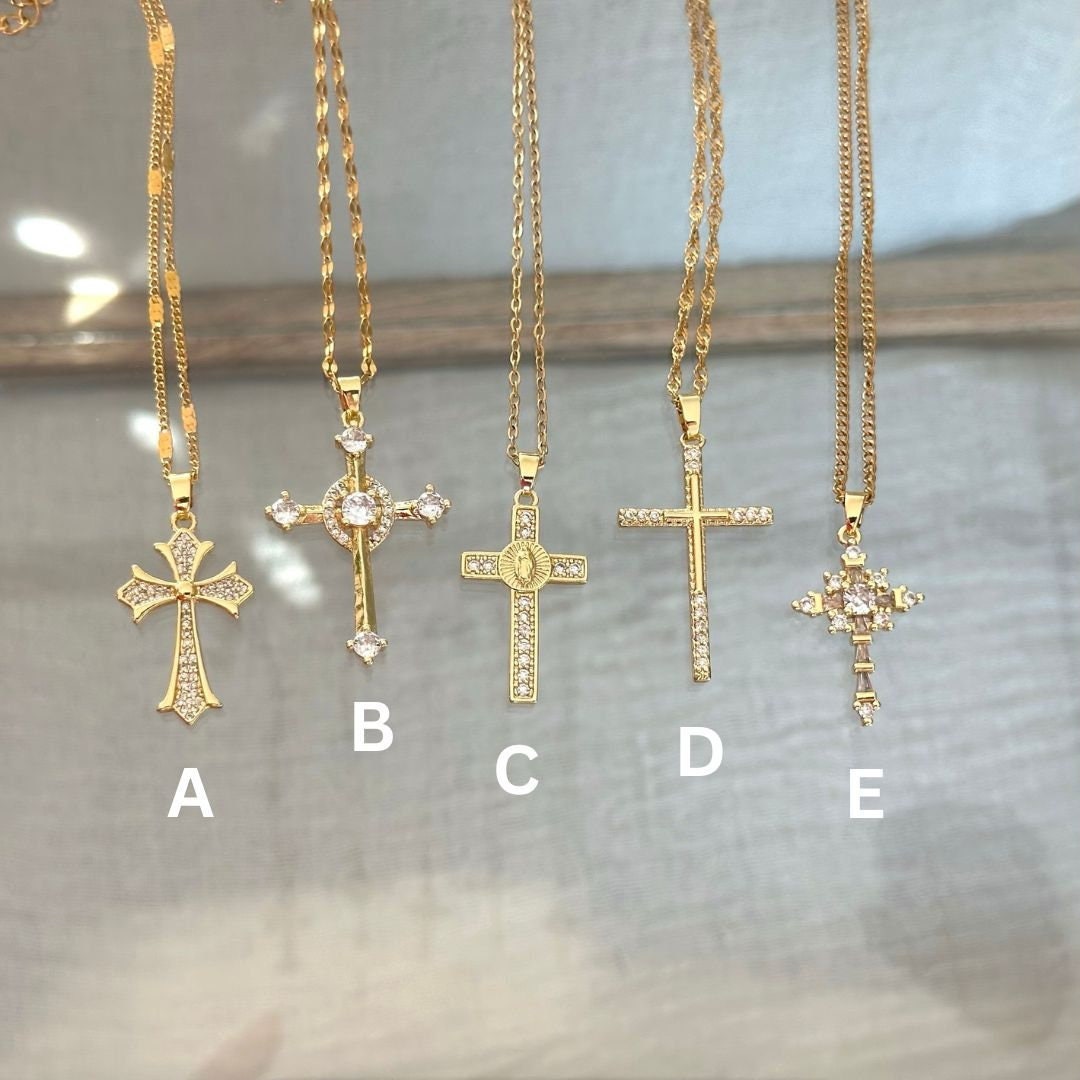 GOLD Jesus Cross Chain Necklace Religious Gift Mens Christian Jewelry