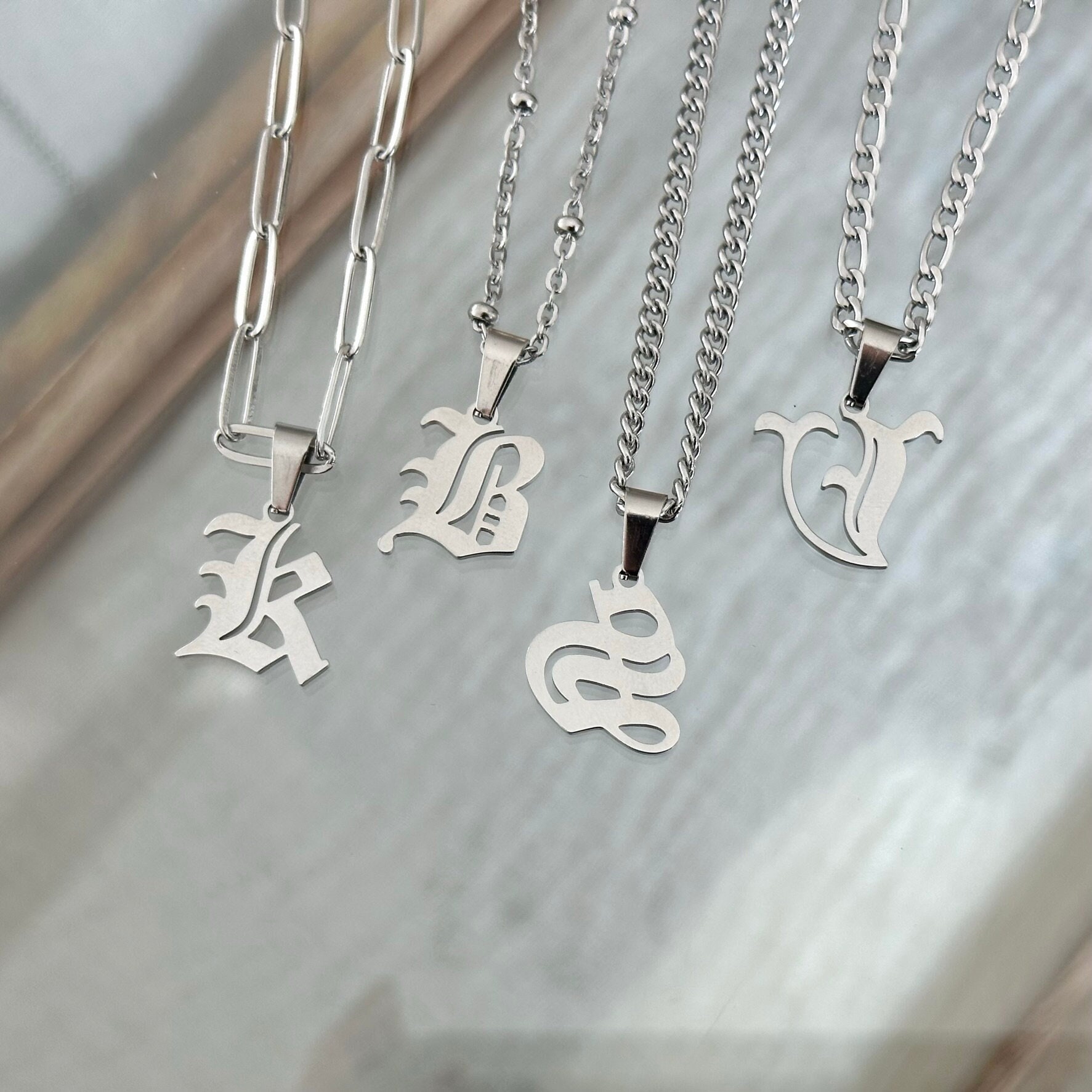 Sterling silver old english initial necklace online