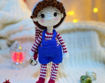 Handcrafted Crochet New Year Elf Doll - Festive Holiday Decor and Gift, Crocheted Christmas toy