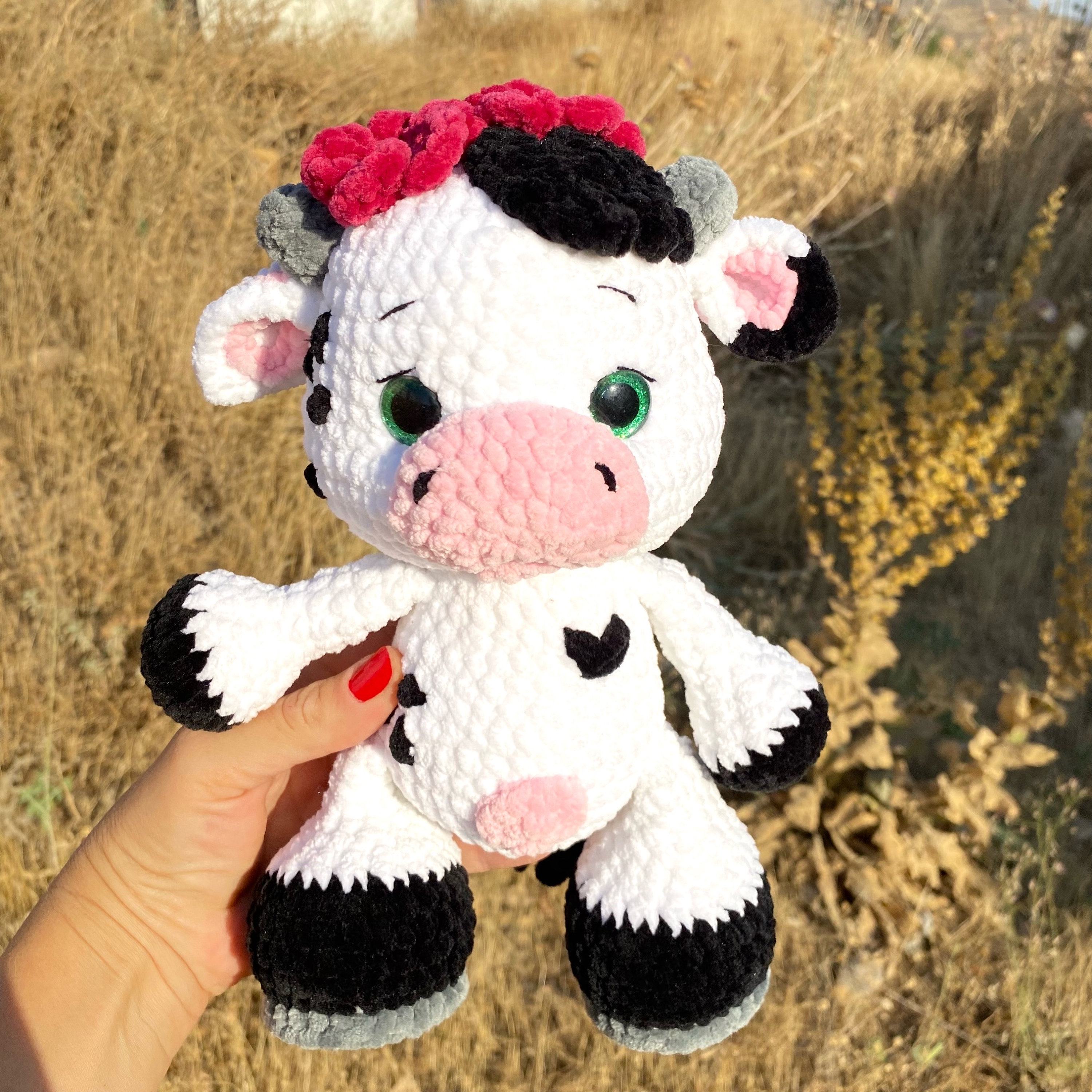 Crochet Plush Cow Toy: Handmade Stuffed Animal Gift