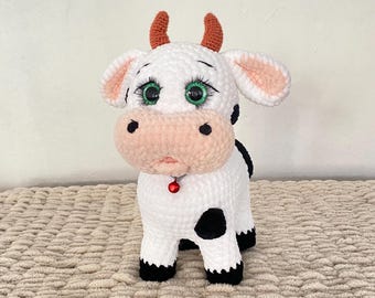 Crocheted Cow Plushie, Amigurumi Stuffed Animal, Handmade Farm Decor, Custom Colors Available