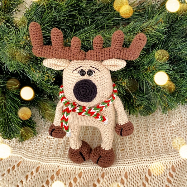 Christmas reindeer gift toy, Crochet Xmas reindeer, Christmas ornament, New Year deer toy