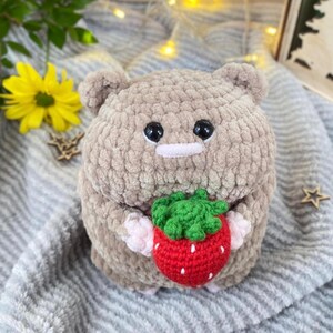 Crochet Hamster Plush with Strawberry: Handmade Toy Gift