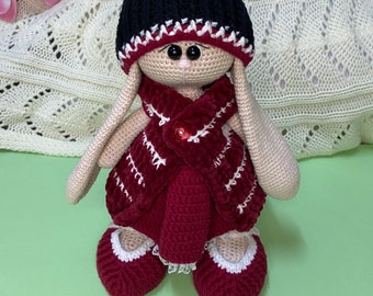 Bunny girl + 6 psc clothes, Handmade rabbit doll, Birthday gift for girl, Amigurumi animals, Crochet gift idea