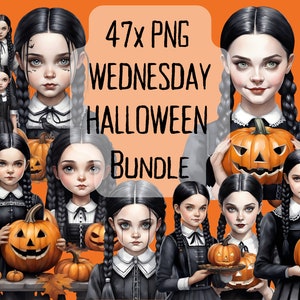 47x WOENSDAG HALLOWEEN spooky Clipart Bundel PNG Images, transparante achtergrond, 300dpi, afdrukbaar, Gratis Commercieel Gebruik Instant Download
