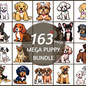 163x Dog Puppy Clipart Mega Bundle PNG Images, transparante achtergrond, Hondenrassen, kaart maken, Gratis Commercieel Gebruik Instant Download