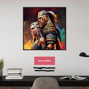 Viking Jarl with wife after ferocious battle- Digital Art Printout