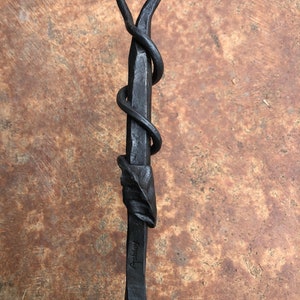 Fireplace Poker with Vine and Leaf Handle and twist - hand forged