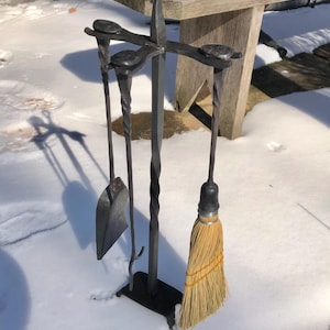 Set of 3 *Hand Forged* Fireplace Tools w/ Stand