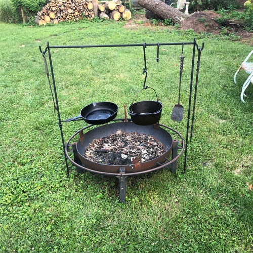 Campfire Irons- Campfire Rack- Camping Cook set up- Hand Forged (with optional swingarms)