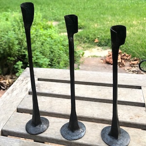 Set of 3 Hand Forged Candle Sticks/Taper Candle Holder, Hand Made from Rail Road Spikes