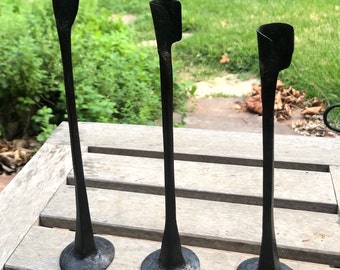 Set of 3 Hand Forged Candle Sticks/Taper Candle Holder, Hand Made from Rail Road Spikes