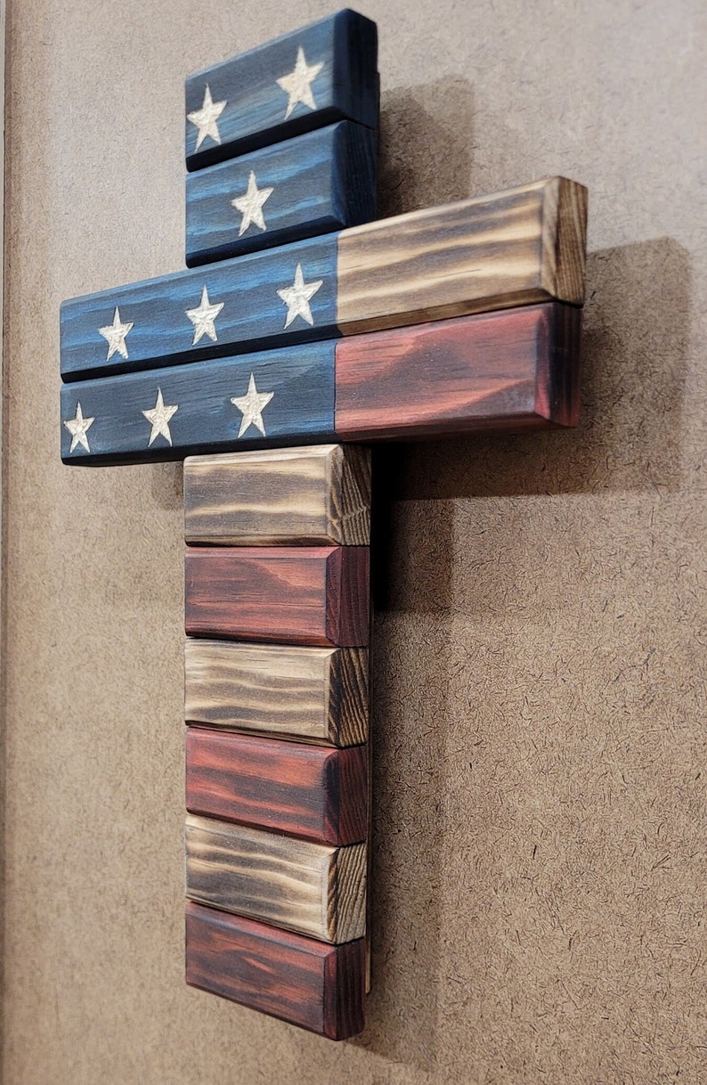 Wooden American Flag Cross, Hand Carved Stars Etsy