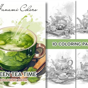 Tea Time - 10 Coloring Page Book for Relaxing - Instant Download - Grayscale Coloring Page - Printable PDF Coloring Book