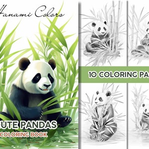 Panda Edition - 10 Coloring Page Book for Relaxing - Instant Download - Grayscale Coloring Page - Printable PDF Coloring Book