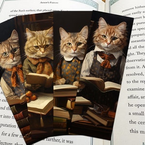 Bibliothekar Katzen / Dark Academia druckbare Lesezeichen - Set von 4 druckbare Lesezeichen / Sammlerstück digitale Lesezeichen / druckbares Geschenk