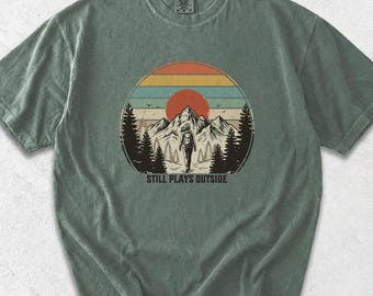 Plays Outside Vintage Hiking Comfort Colors Shirt, Gift For RV Campers Hikers Nature Lovers, Outdoor Adventure National Parks Advocate Tee