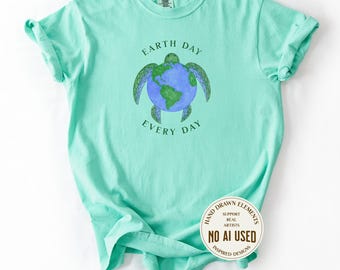 Vintage Sea Turtle Earth Day Every Day Comfort Colors Shirt, Save The Planet Eco Tshirt, Gift For Science Teacher, Earth Lover Green Gift
