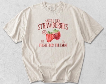 Vintage Strawberry Farmers Market Comfort Colors Shirt, Gift For Gardeners, Backyard Farmer Plant Lover Gift, Retro Watercolor Fruit Design