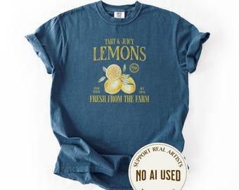 Vintage Lemon Farmers Market Comfort Colors Shirt, Gift For Gardeners, Backyard Farmer Plant Lover Gift, Retro Watercolor Fruit Design