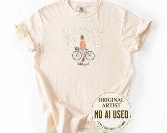 Cute Biker Girl Comfort Colors Shirt, Flower Market Bicycle and Flower Tshirt, Gift For Outdoor Nature Lover Adventure Seeker, Vintage Bike