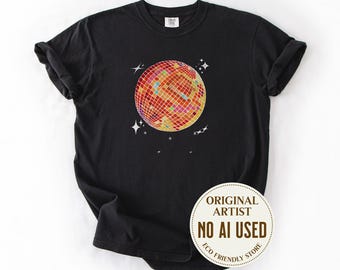 Retro Disco Ball Comfort Colors Shirt, Colorful Mirrorball Downtown Party Girl Tshirt, Lets Go Girl Gift For Y2K Aesthetic Vibe