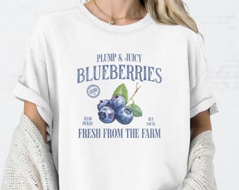 Vintage Blueberry Farmers Market Comfort Colors Shirt, Gift For Gardeners, Backyard Farmer Plant Lover Gift, Retro Watercolor Fruit Design