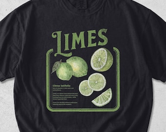 Vintage Limes Comfort Colors Shirt, Retro Fruit Illustrations, Science Botanical Print