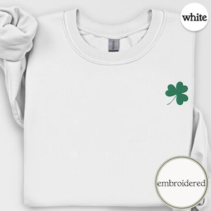 Embroidered Shamrock Sweatshirt, Minimalist Dainty Clover Crewneck, St Patrick&#39;s Day Shirt, Irish Lucky Shamrock Tee