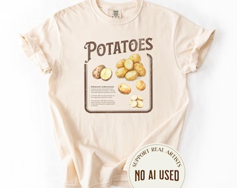 Potato Shirt Comfort Colors Vintage Graphic, Gift For Gardeners and Potato Lovers, Retro-style Watercolor Fruit and Veggie Illustrations