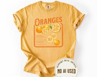 Oranges Vintage Graphic Comfort Colors Shirt, Gift For Science Lovers and Gardeners, Retro-style Fruit Illustrations