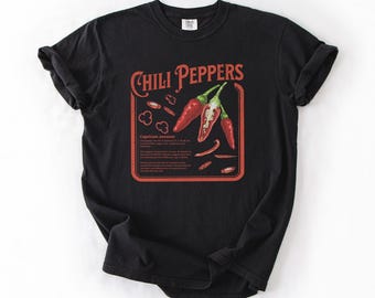 Chili Pepper Shirt Comfort Colors Vintage Graphic, Gift For Gardeners and Hot Pepper Lovers, Retro Watercolor Fruit and Veggie Illustrations