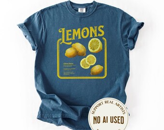 Lemons Vintage Graphic Comfort Colors Shirt, Gift For Science Lovers and Gardeners, Retro-style Fruit Illustrations