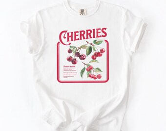 Cherries Vintage Graphic Comfort Colors Shirt, Gift For Science Lovers and Gardeners, Retro-style Fruit Illustrations