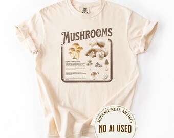 Mushroom Shirt Comfort Colors Vintage Graphic, Gift For Gardeners and Shroom Lovers, Retro-style Watercolor Fruit and Veggie Illustrations