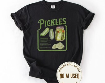 Pickle Shirt Comfort Colors Vintage Graphic, Gift For Gardeners and Pickle Lovers, Retro-style Watercolor Fruit and Veggie Illustrations