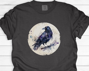 Vintage Crow Moon Comfort Colors T-shirt, Gothic Raven Tee