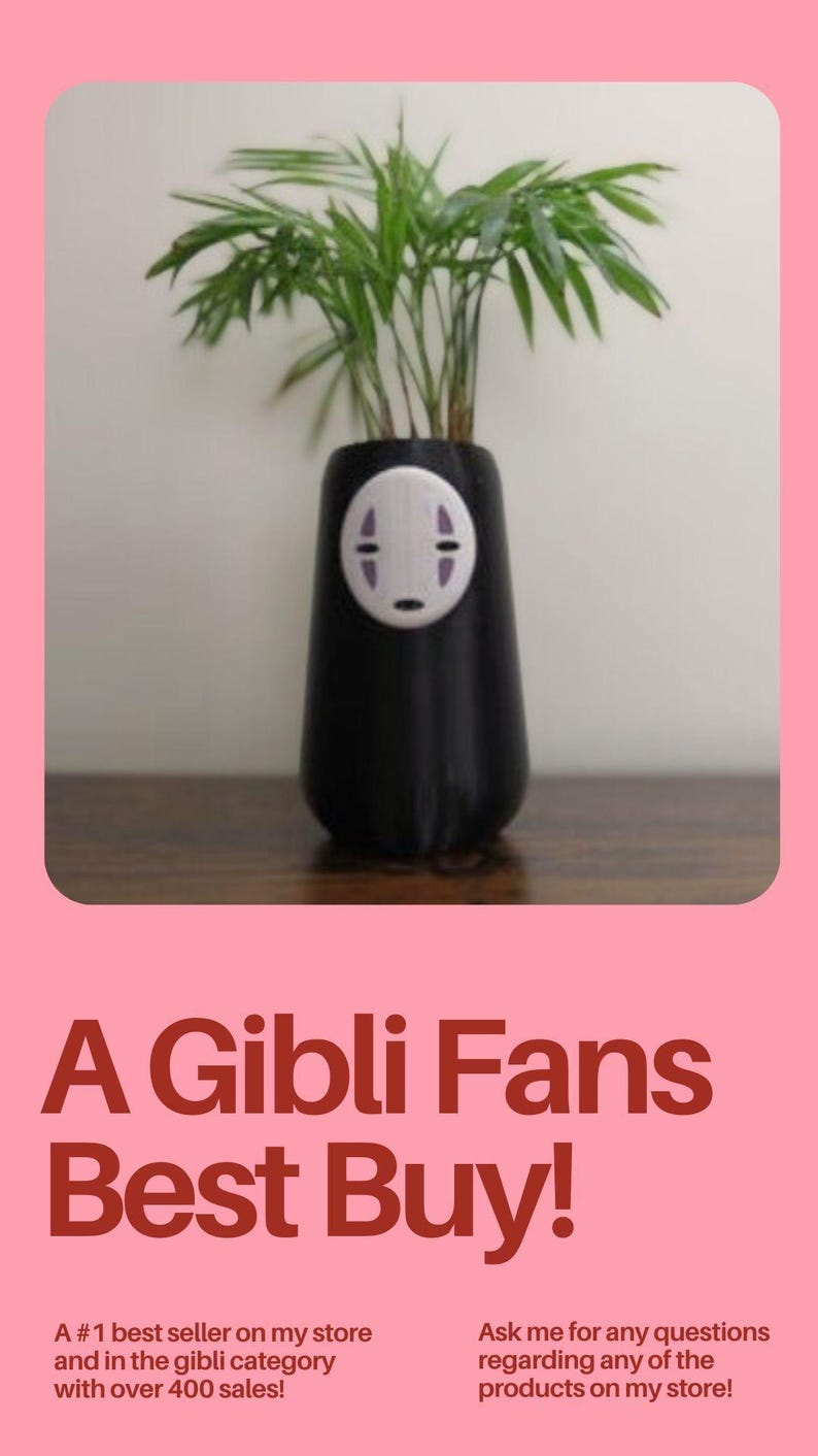 Spirited Away Plant Pot - Unique No Face Self-Draining Water System - studio gibli Indoor Decor image 2
