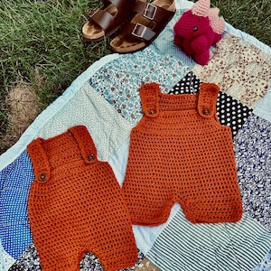 Handmade Crochet Baby Overalls | Soft Acrylic Romper, Button Detail