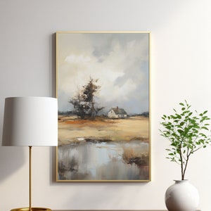 Farmhouse print, oil painting, landscape wall art, museum poster, vintage art, tonal print