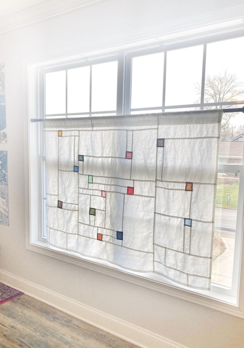 Hand sewn Pojagi Curtain 100 European Organic Linen Light Filtering 