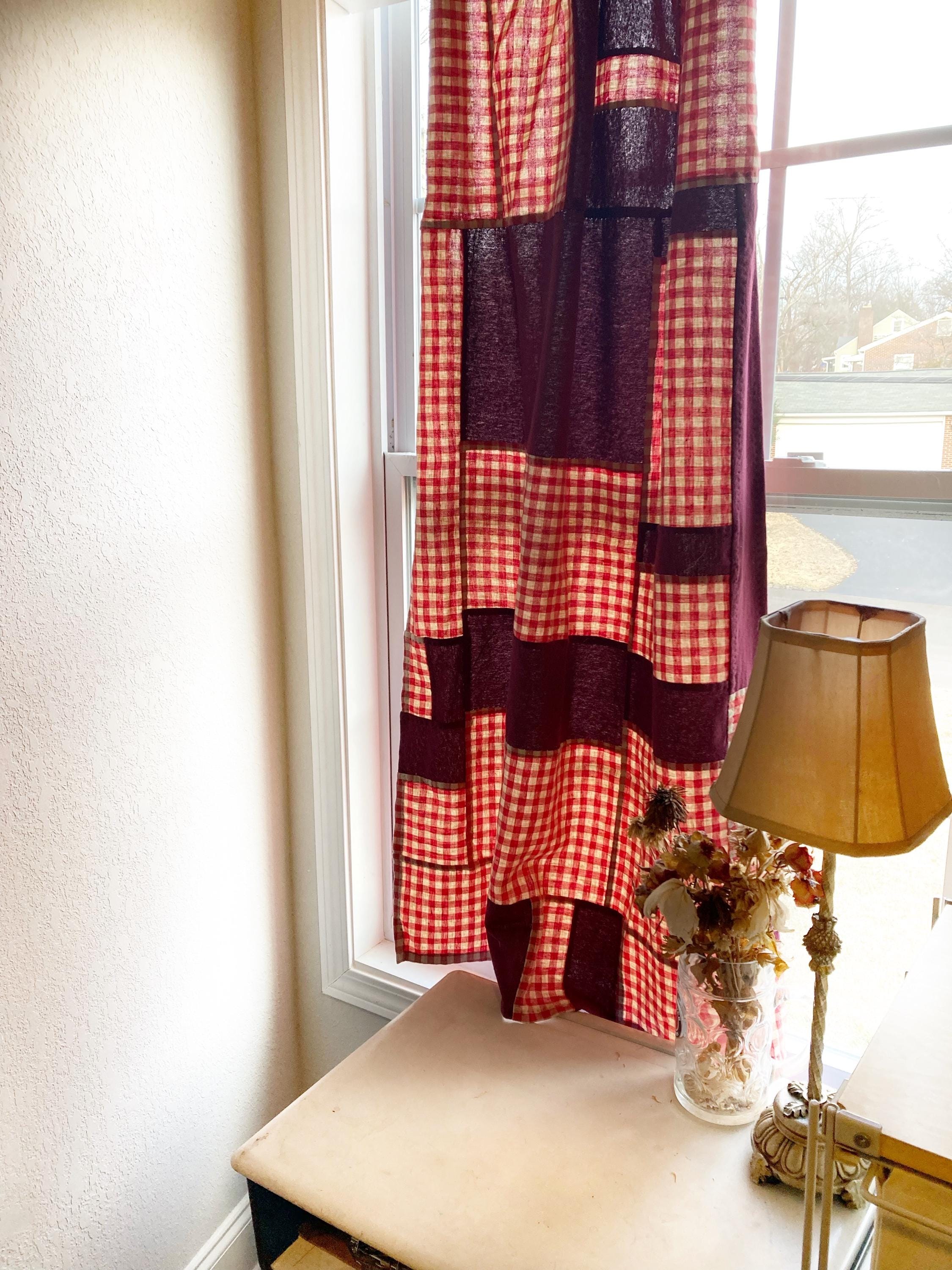 手縫いのポジャギカーテン：韓国のパッチワーク生地アート 32インチ×48