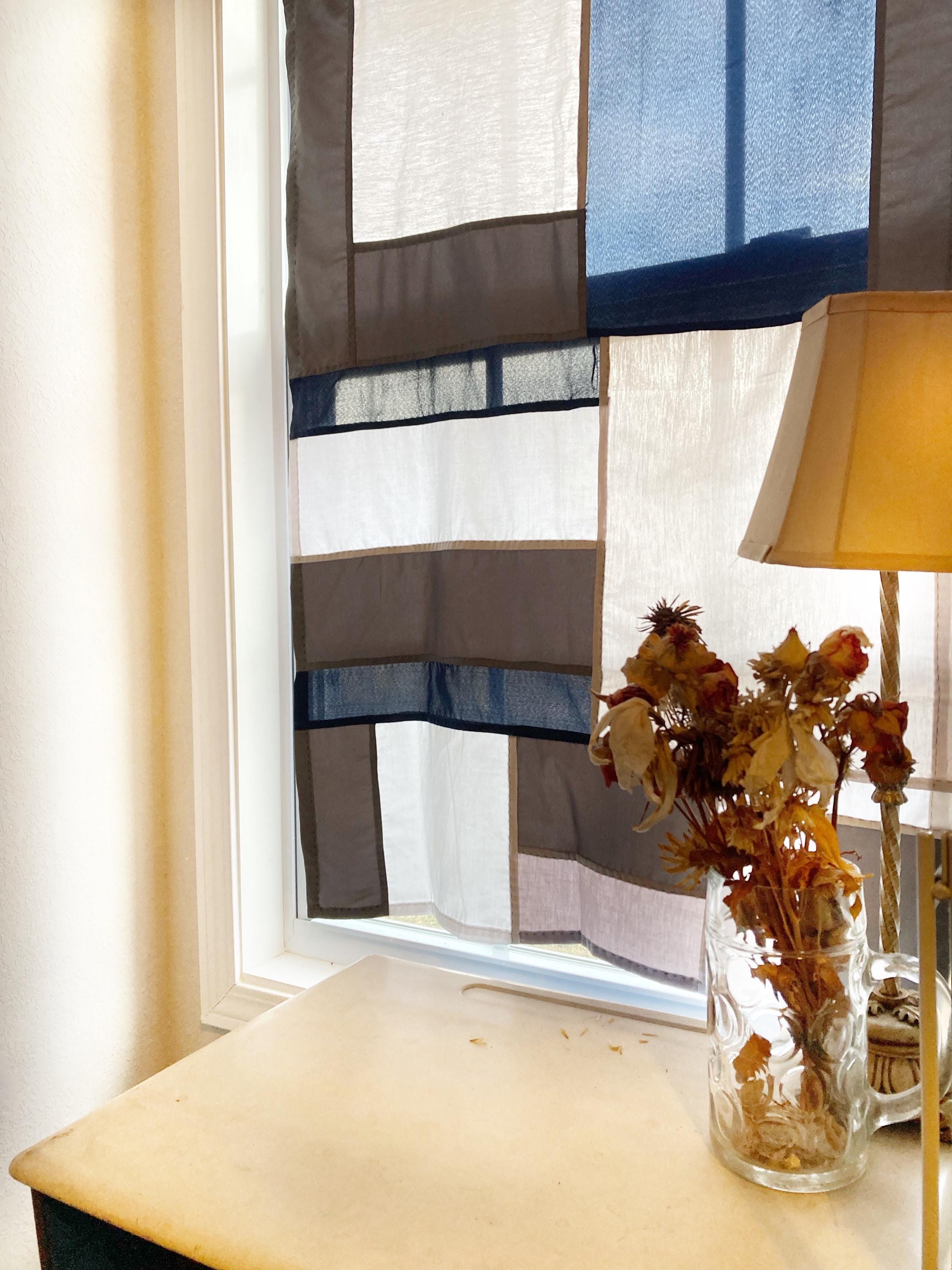 手縫いのポジャギカーテン：韓国のパッチワーク生地アート 30インチ×45