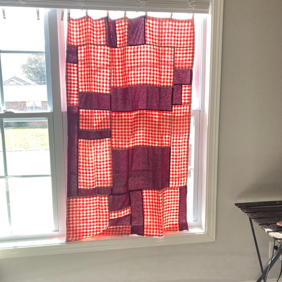 手縫いのポジャギカーテン：韓国のパッチワーク生地アート 32インチ×48