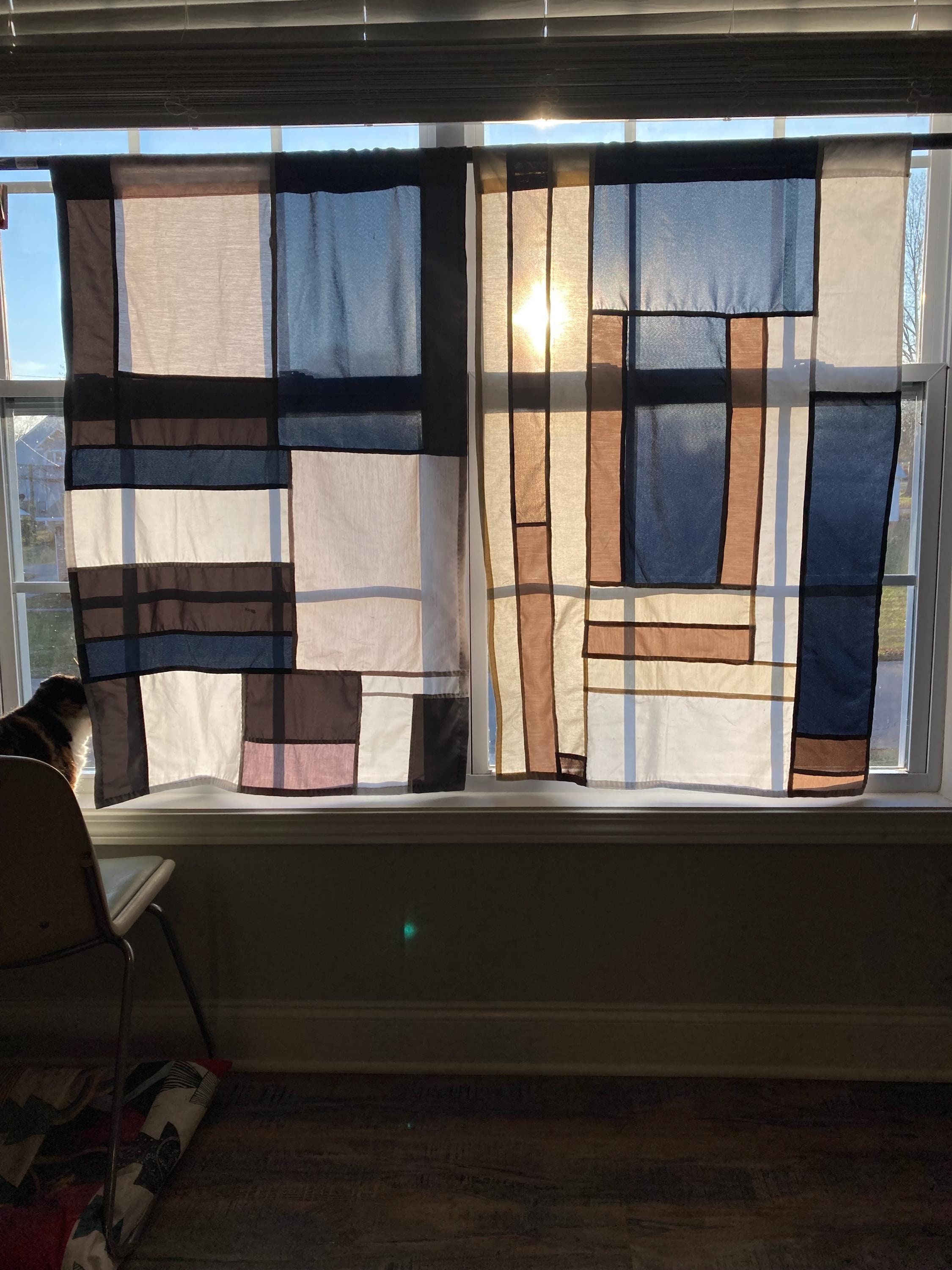 手縫いのポジャギカーテン：韓国のパッチワーク生地アート 30インチ×45