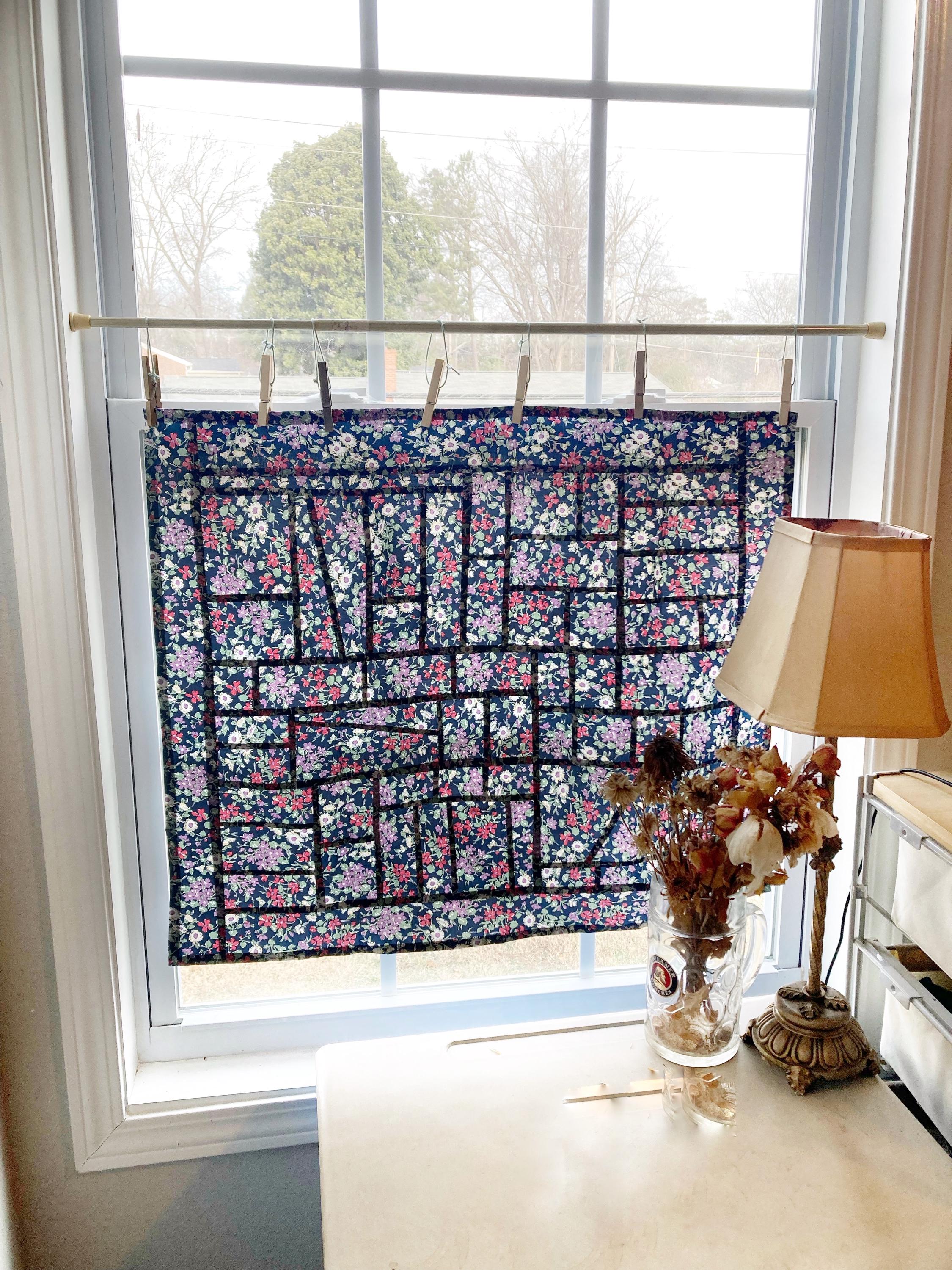 Hand Sewn Pojagi Curtain | Reclaimed Fabric Textile Art, Boho Wall