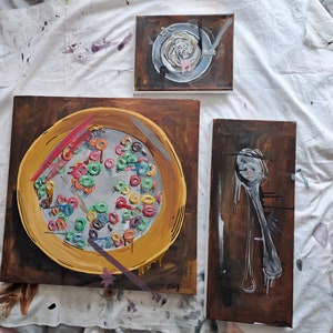 Bienen um eine Farbtube, Acrylmalerei.