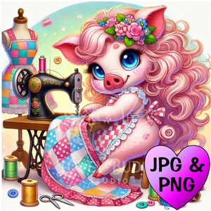 Maialino colorato cucito animale carino arte digitale scaricabile - 2 formati PNG e JPG quilting maialino paese fattoria scrofa cartaceo / sublimazione
