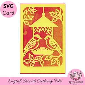 Tarjeta SVG de pájaros cantores en el comedero: diseño de recorte de papel natural para Cricut / Tarjeta de cumpleaños o agradecimiento para esposa, esposo o amigo amante de las aves