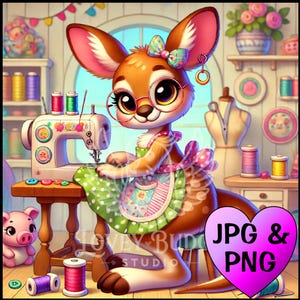 Känguru buntes nähendes Tier niedliche digitale herunterladbare Kunst - 2 Formate PNG & JPG Beuteltier-Handwerksbilder für Papercraft oder Sublimation